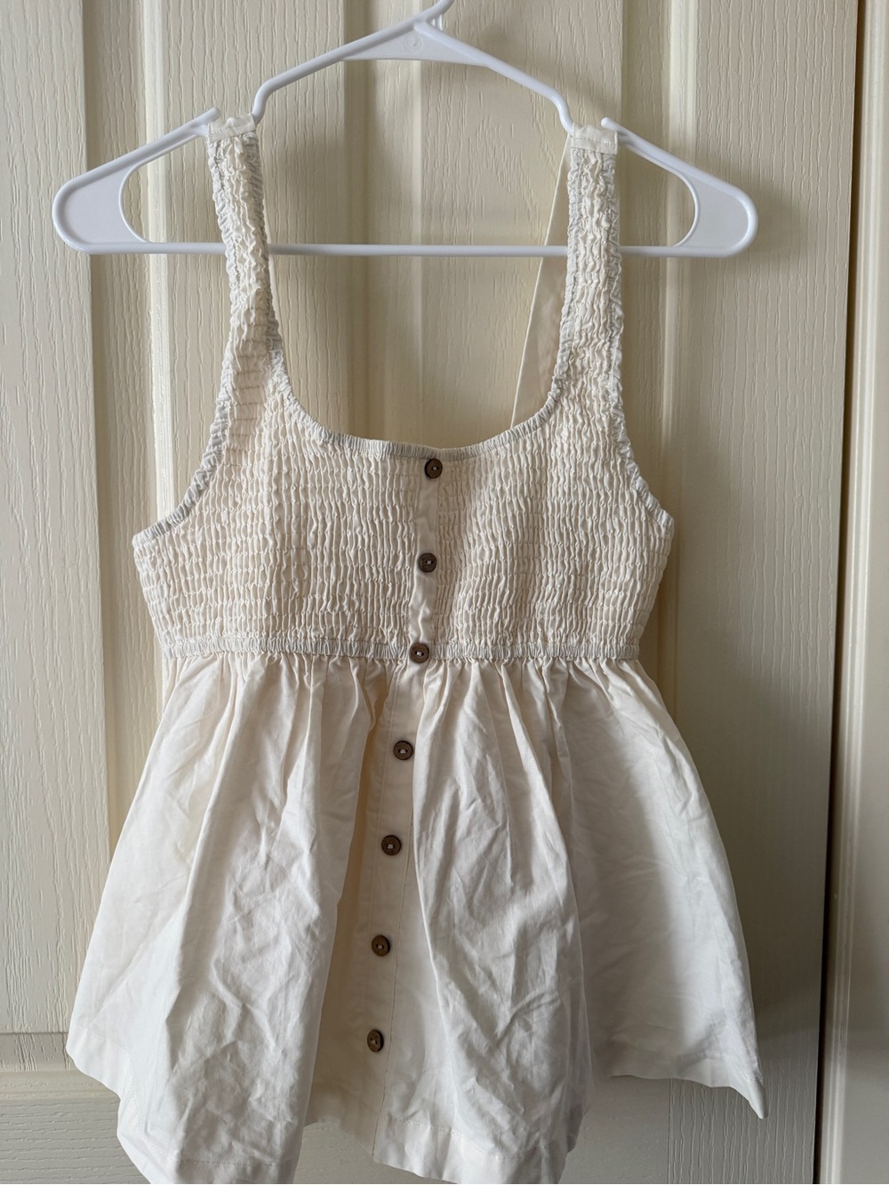 Women’s Cream Smocked Button-Front Tank Top